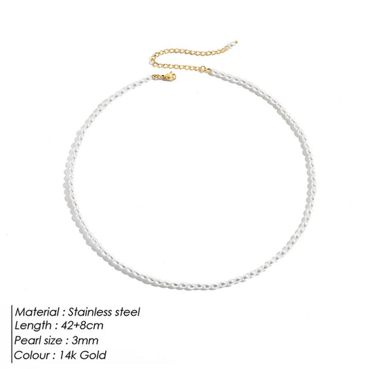 "Emanco Oval Pearl Necklace: Elegant Stainless Steel"